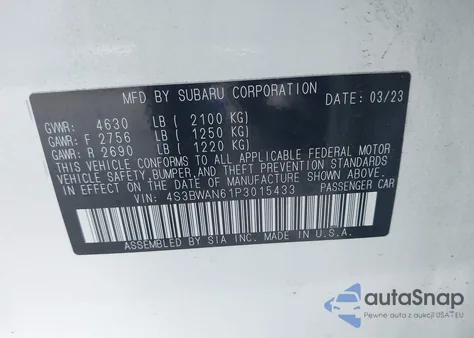 2023 Subaru Legacy Limited z USA, uszkodzony, nr VIN 4S3BWAN61P3015433